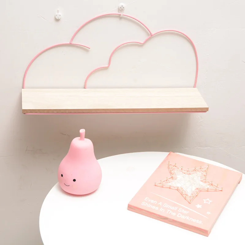 Wholesale China supplier cactus shaped wall mounted metal wire floating shelf with wood base for home decor