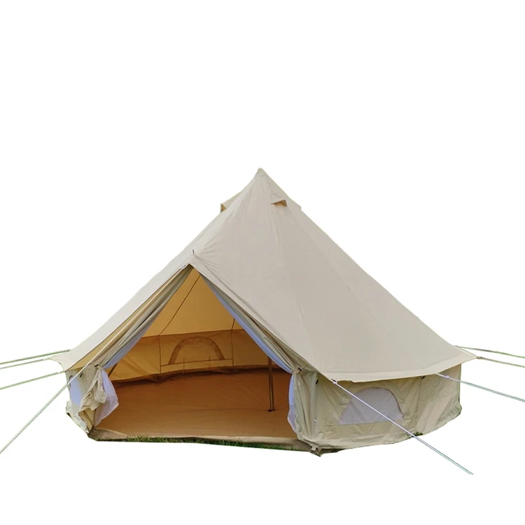 3 Persons 4M 6 Meters Tripod Frame Camp Canvas Tent Zip Ground Sheet Bell Tent with Wood Burner Stove Port and Rain Cap Cover