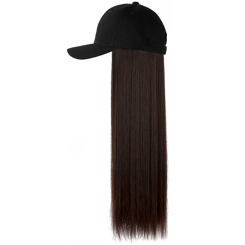 Wholesale Fashion Ladies Girl Women Synthetic Long Straight Wig hair One-piece fashion hat Baseball Cap Wig