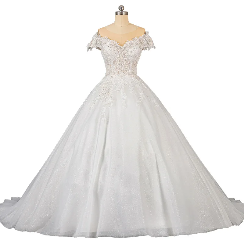 XINEN   Hot Selling Heavy Industry Bead Embroidery One Shoulder Trailing Wedding Dress