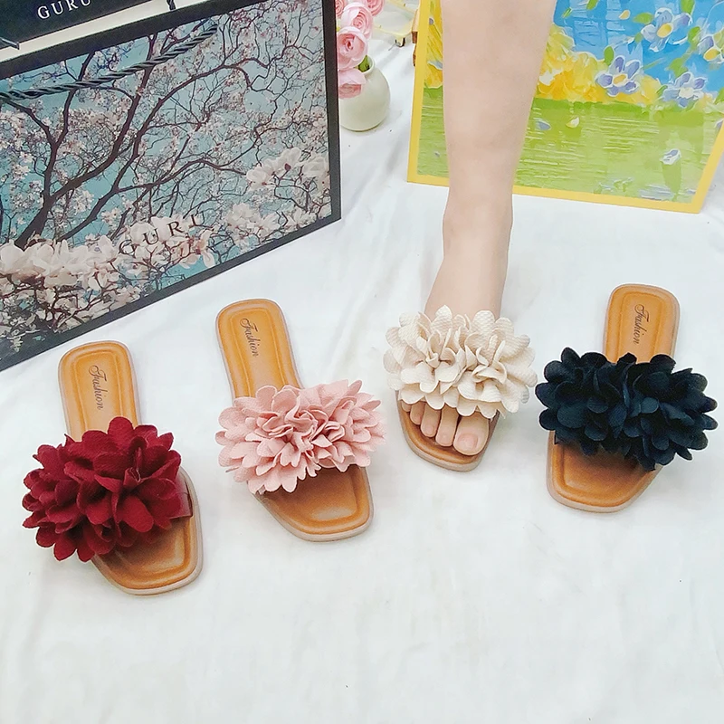 New Popular original flower leather flat sandals slippers for women slides outdoor casual trend slipper shoes