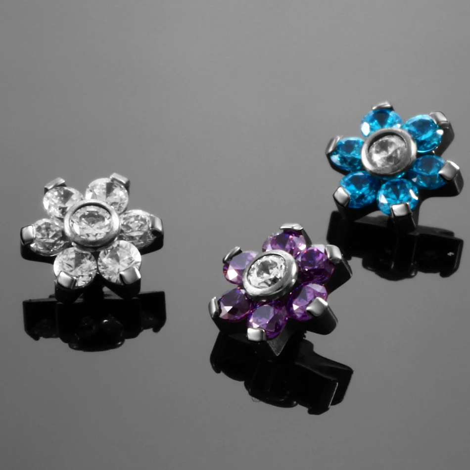 G23 Titanium Flower Crystal Dermal Anchor Top Micro Dermal Anchor Piercings Skin Diver Surface Piercing Sex Body Jewelry