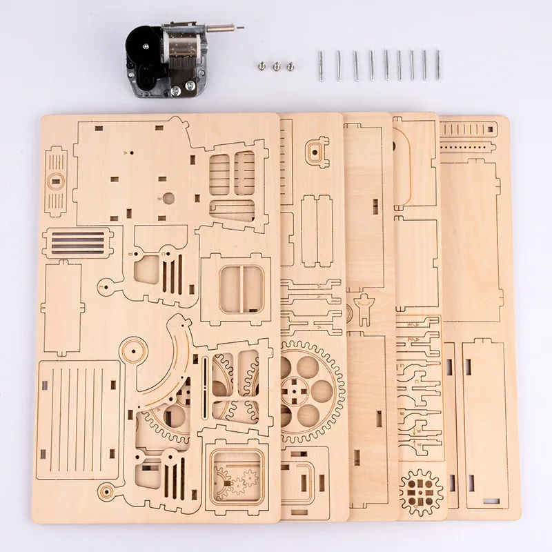 Wooden Early Education Educational Handmade Toys 3D Stereo Mechanical Assembly  Music Box Wooden Model Pen Holder