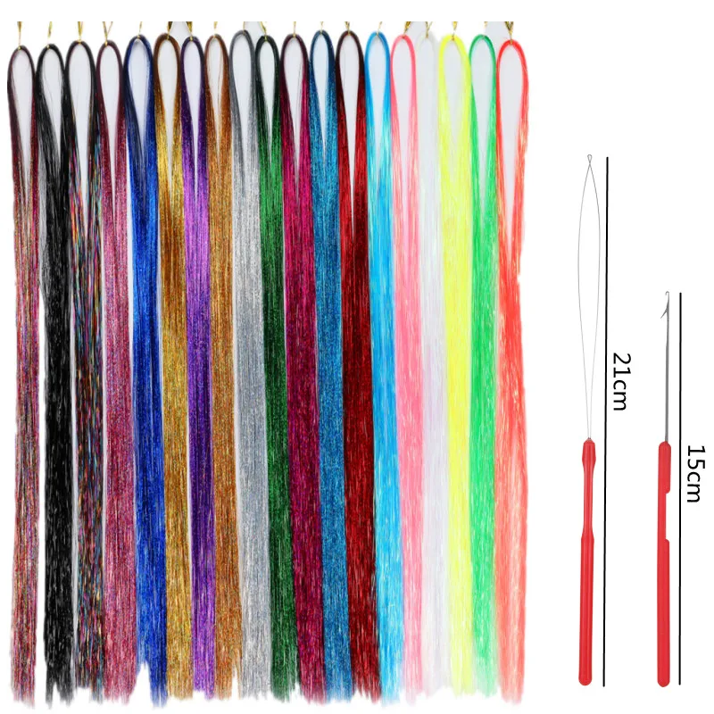 fujia 47 Inches Hair Tinsel Kit with Tools 18 Colors 3600 Strands Colorful Glitter Hair Tinsel  Shiny Hair Extensions
