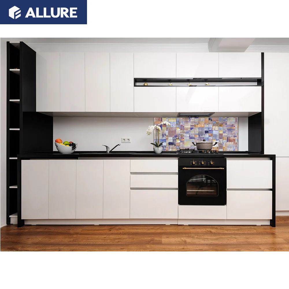 Allure Tall Cheap Island 2 Pac Layout Hotel Complete Fiber Handleless Kitchen Cabinet Design Colour China Customized Durable MDF