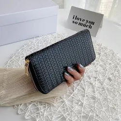 New wallet fashion large-capacity small change mobile phone clutch women woven plaid long zipper wallet