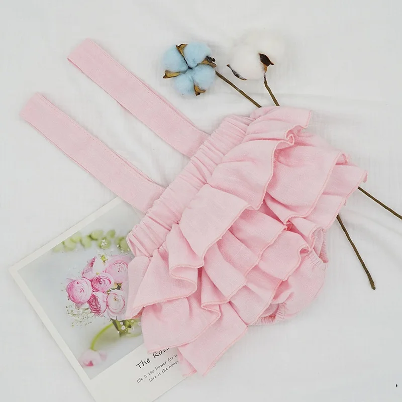 
New Baby Girls Linen Bloomers Shorts Fashion Toddlers Kids Pink Tutu Skirts Faldas Ruffle Straps Pants For Newborn Spodnica 