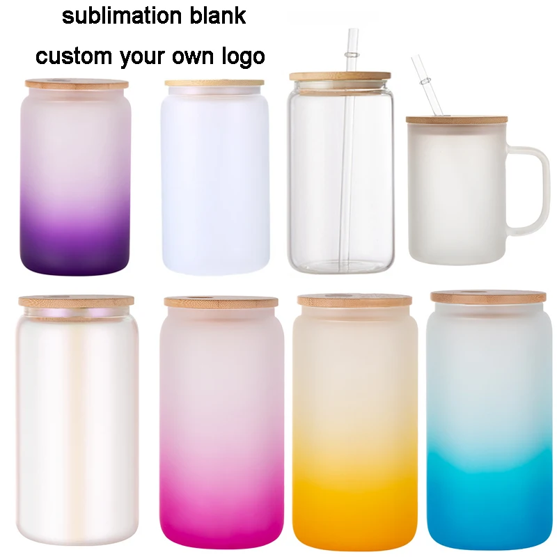 custom cow SIMPLE Glass Tumbler With Bamboo Lid 12oz 32oz 40oz 16oz 20oz Iced Coffee Cup Mason Jar Beer Can 50oz car holder cups