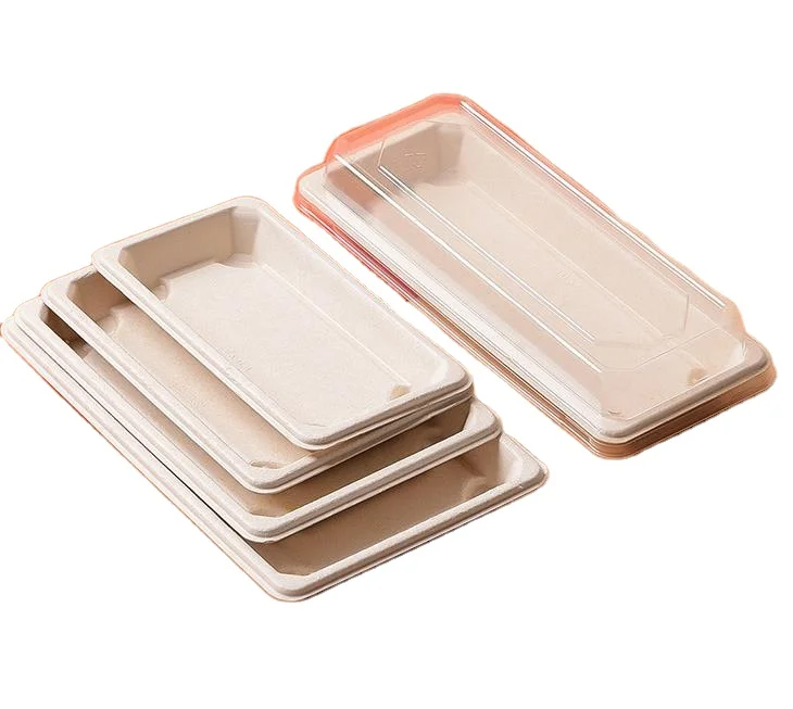 Take-away Sugarcane Bagasse Sushi Tray with Lid Fast Food Container
