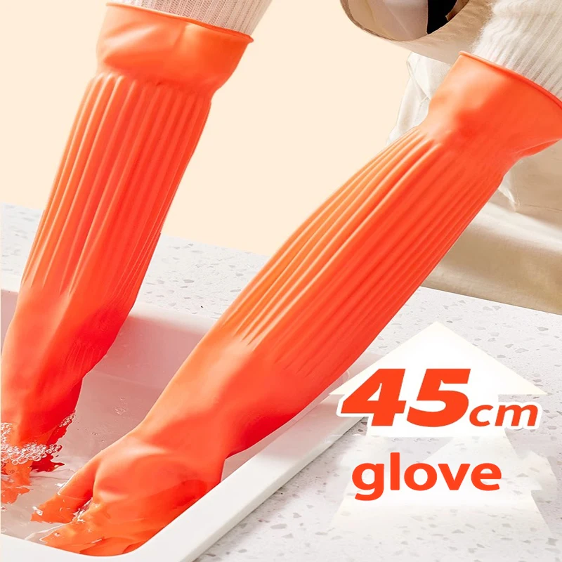 Extra Long Thick Flocked Household Kitchen Dishwashing Cleaning Safety Work Latex Cotton