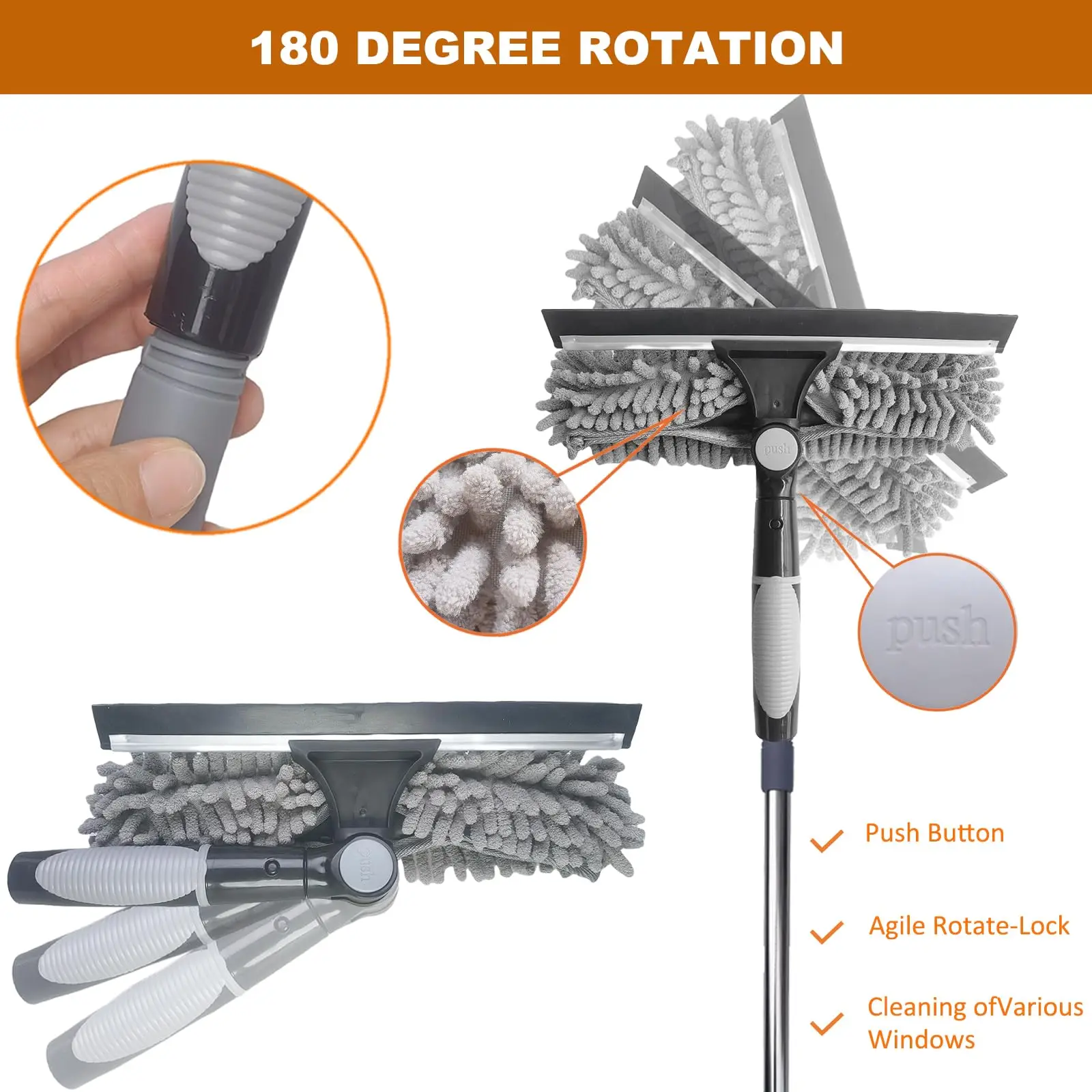 2 In 1 Rotatable Splice Extension Pole Scraper Window Cleaning Tool For Indoor Outdoor Window Car Glass Cleaning