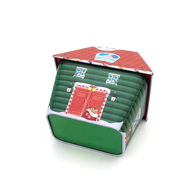 Factory Wholesale Custom Printed Creative House Shape Candy Chocolate Biscuit Packaging Tin Can With Nice Embossing