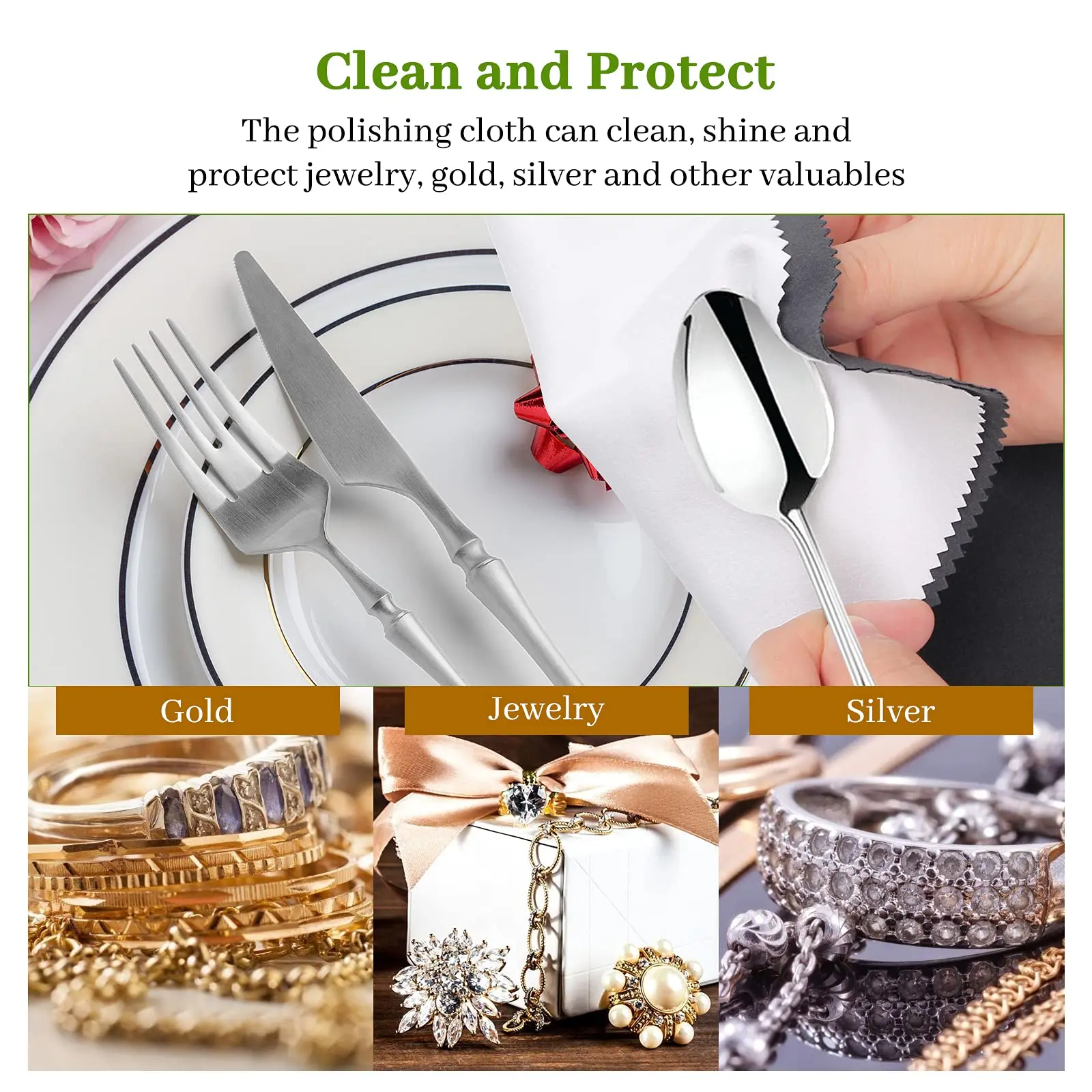 Microfiber Four Layer Silver Polishing Cloth Custom Jewelry Cleaning Cloth for Sterling Silver Jewelry Trays Dish Flatware