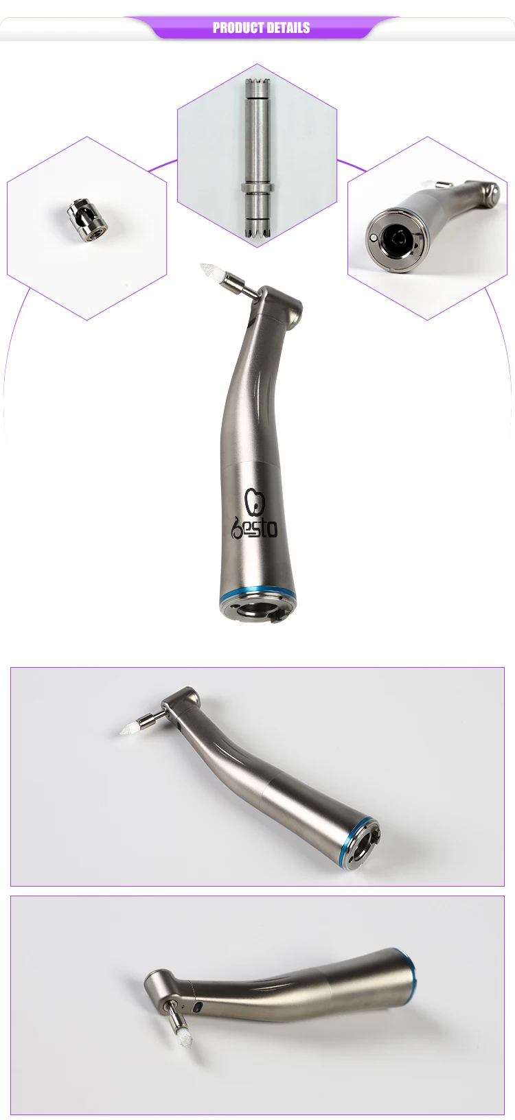 Dental Fiber Optic 1:1 Contra Angle Stainless Steel Low Speed Handpiece Contra Angle Push Button Surgical Handpiece 2.35mm Burs