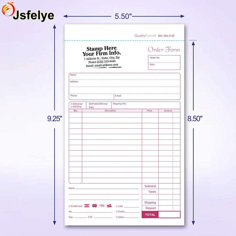 NCR Carbonless Order Forms Custom Cover Printing Triplicate Set Per Book A4 Invoice Book