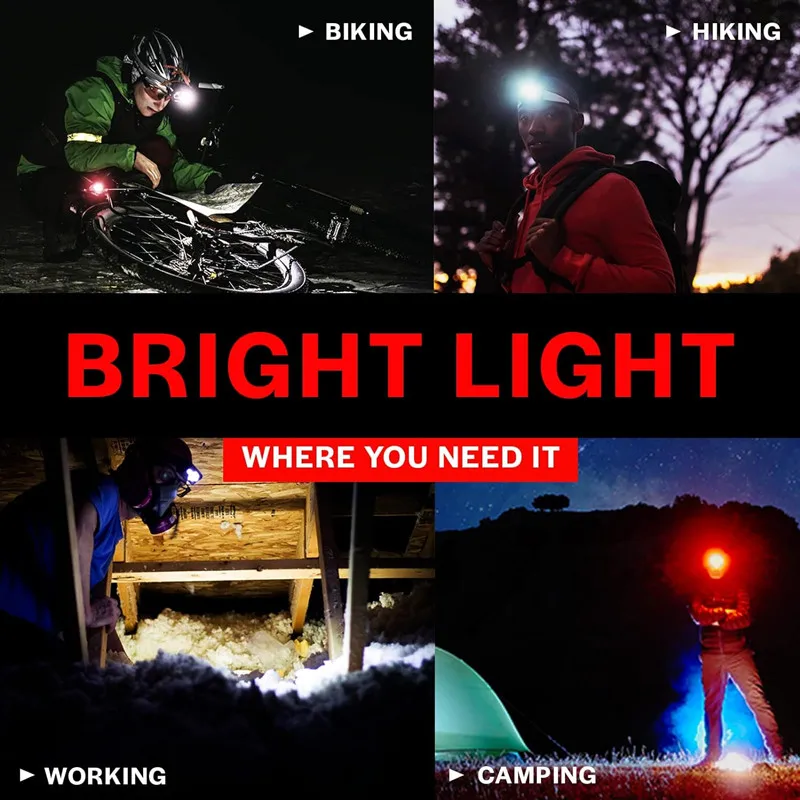 LED Rechargeable Headlamp Bright Head Lamp with 7 Modes and White Red Light, Waterproof Forehead Flashlight for Outdoor Camping