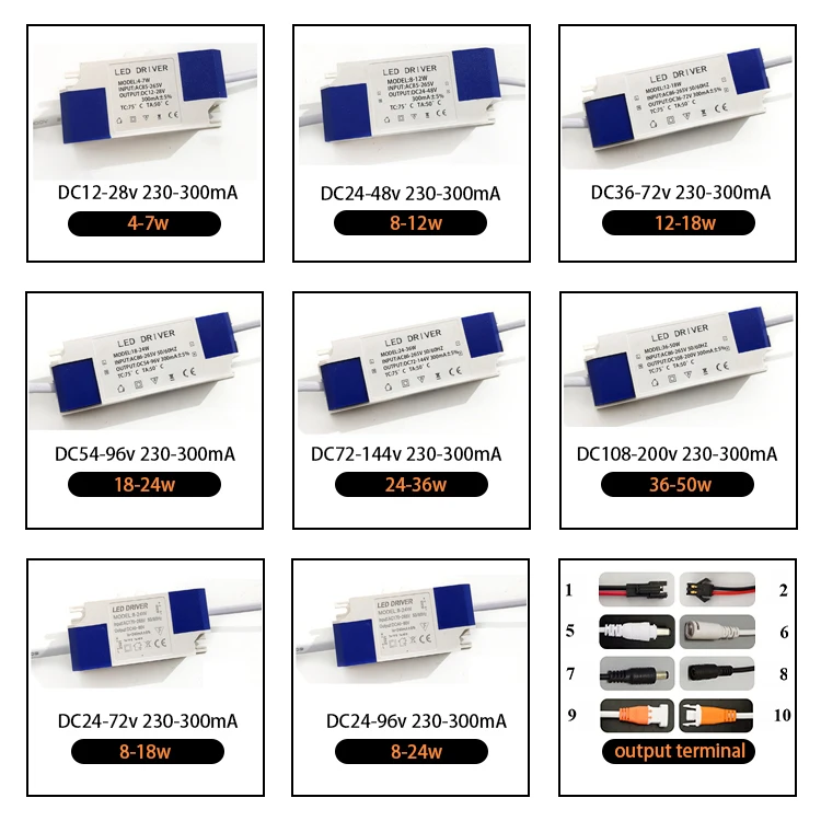 30W 36W 40W indoor internal plastic housing case constant current led driver with DC female socket