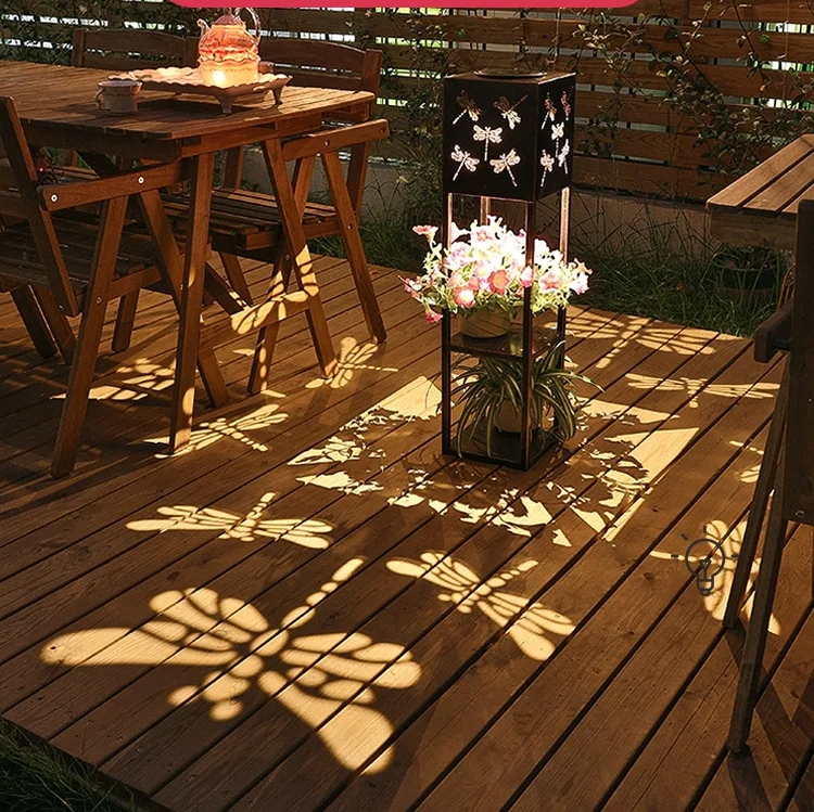 Newest Solar Garden Lights Metal Flower Pot Holder Led Solar Light with Solar Light