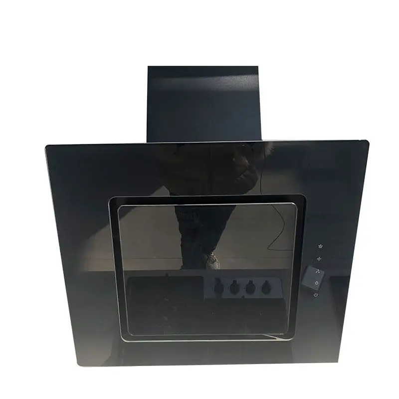Auto open black glass slant home range hood