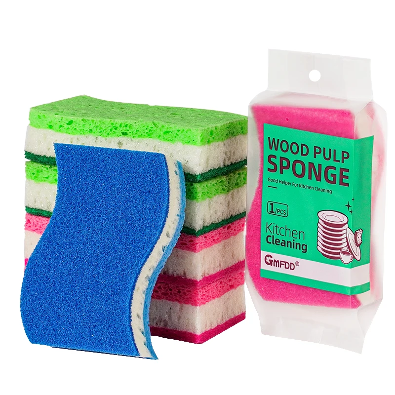 2 pack New Design Three layers Durable S Shape Cellulose Sponge Dishwashing Colorful High Foam Scrub Sponge For Kitchen Cleaning
