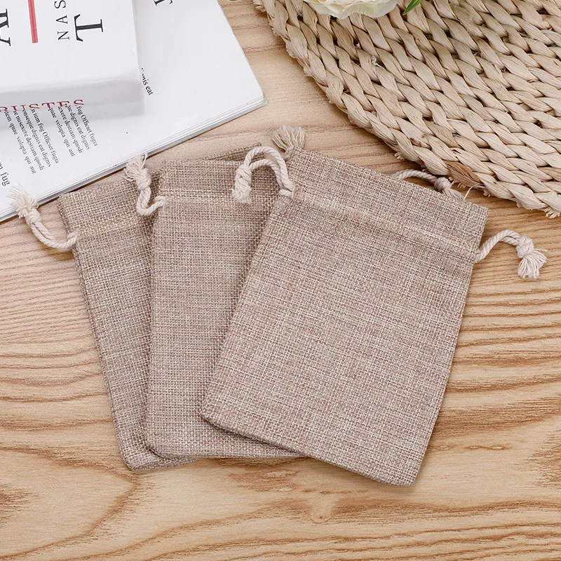 Wholesale Custom Draw String Small Mini Cotton Linen Jute Hemp Hessian Gift Drawstring Pouch Bag With Logo