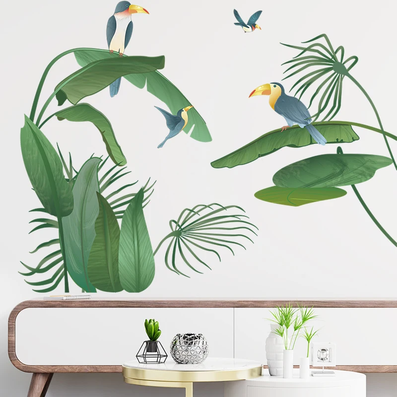 Tropical green plants leaves flowers bedroom living room porch home wall decoration wall stickers self-adhesive