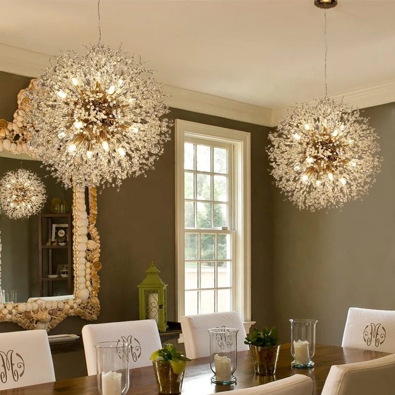 Nordic dandelion crystal chandelier modern simple creative living room bedroom dining room clothing store warm pendant lamps