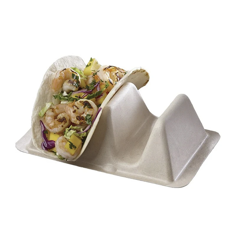 100% Biodegradable Disposable Taco Holder Eco Friendly Bagasse Sugarcane Plate for Packing Taco