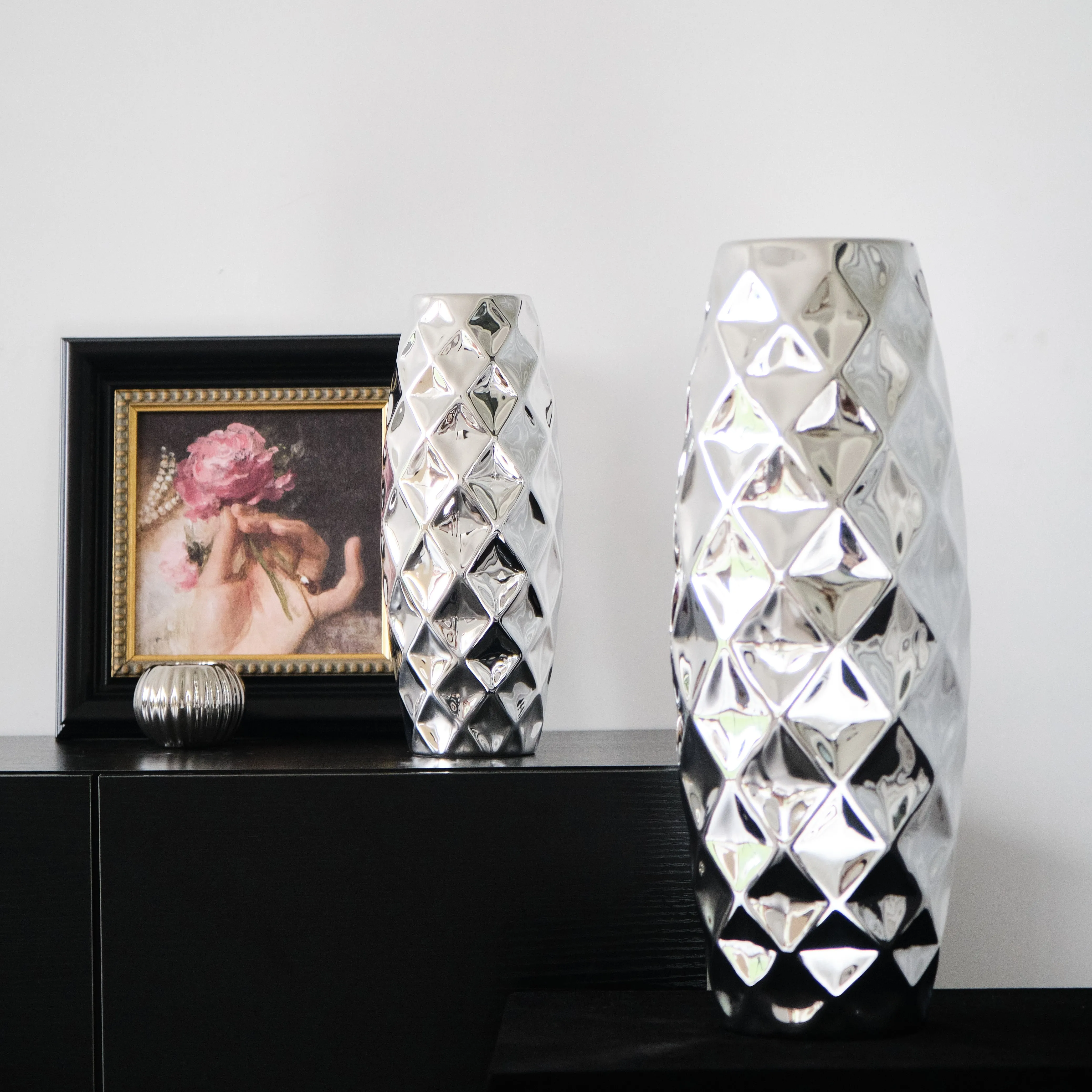 Wedding Ceramic Porcelain Home Decor Vase Luxury Electroplating Diamond Design Silver Vase