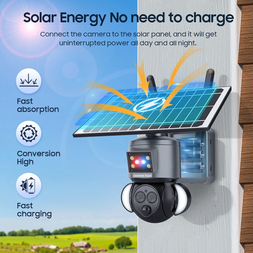 Custom Logo 6MP WiFi HD PIR Human Detection PTZ Security System Speed Dome 12X Zoom Wifi Outdoor Solar CCTV Camera