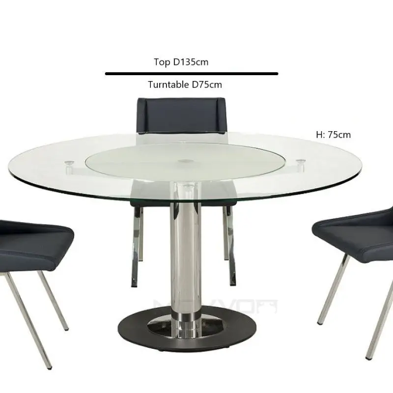 Hot Sale Tempered Glass 12MM Moving  Expanding Round Dining Table With Steel Chromed Frame Base