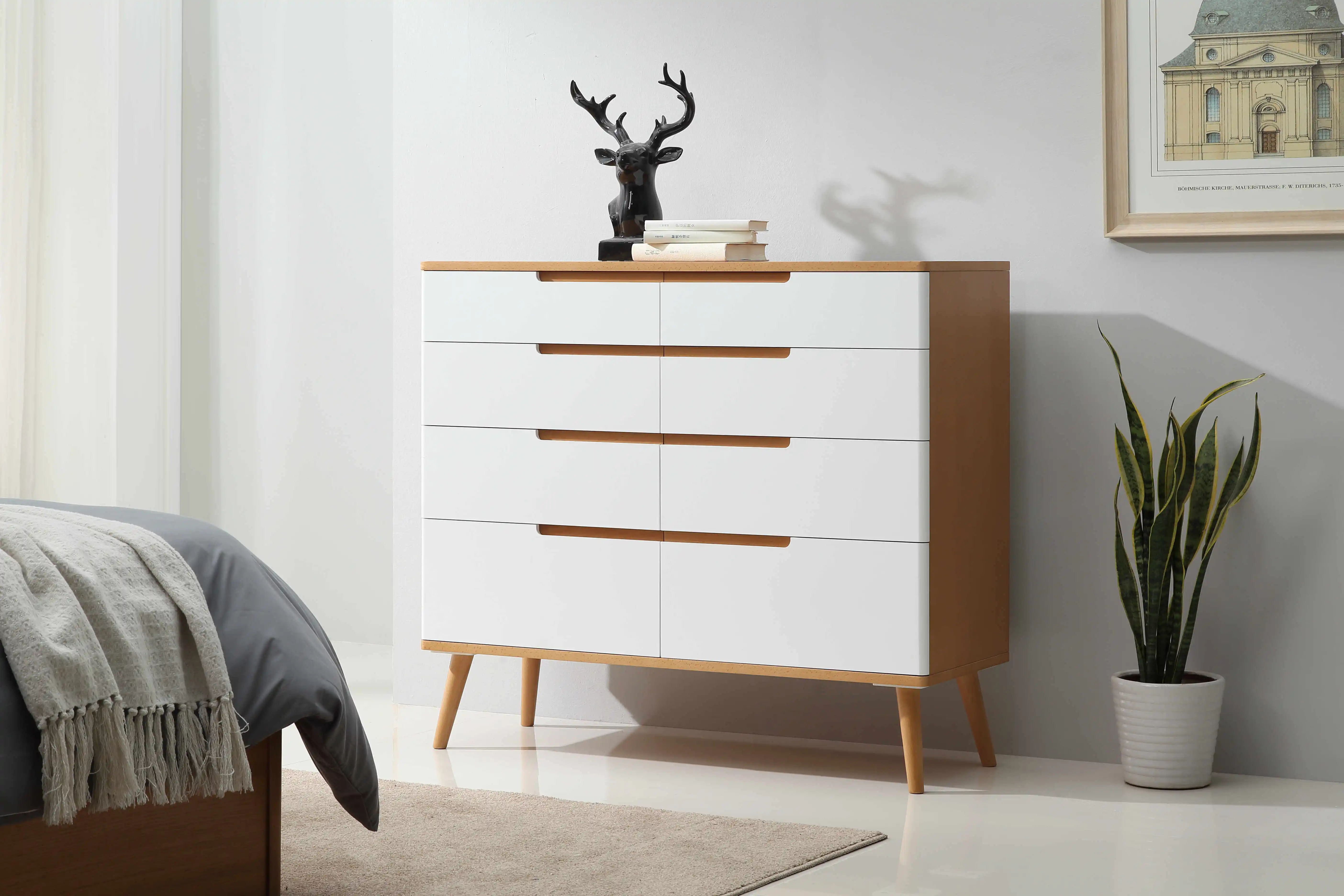 Modern Living room storage cabinet furniture double doors 8 drawers of wooden Chest