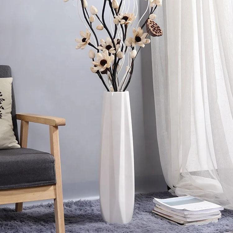 Ceramic Floor Large Vase 17.7 Inches White Modern Flower Tall Vases for Office Home Farmhouse Living Room