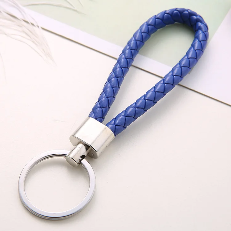 B1041 PU Leather Braided Woven Keychain Rope Rings Fit DIY Circle Pendant Key Chains Holder Car Keyrings