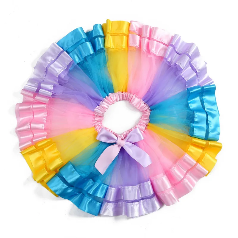 Wholesale Baby Girls TUTU Skirt Kids Layered Tulle Dancing Party Rainbow Tutu Toddler Stretch Ballet Dress Skirt