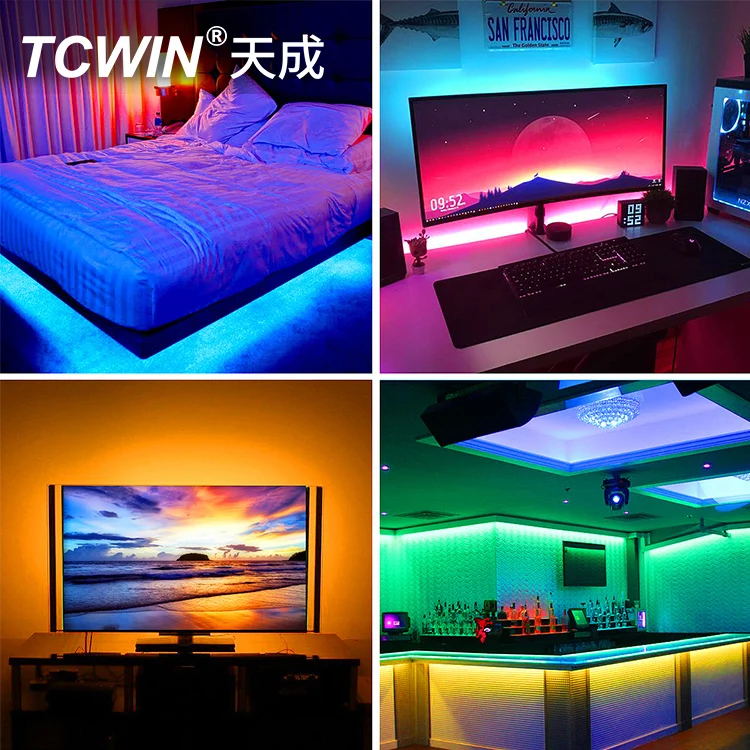 smart strip light 5m dc5v sound flexible roll  5050 rgb gaming room decoration lamp ip65 waterproof music sync tv led backlight