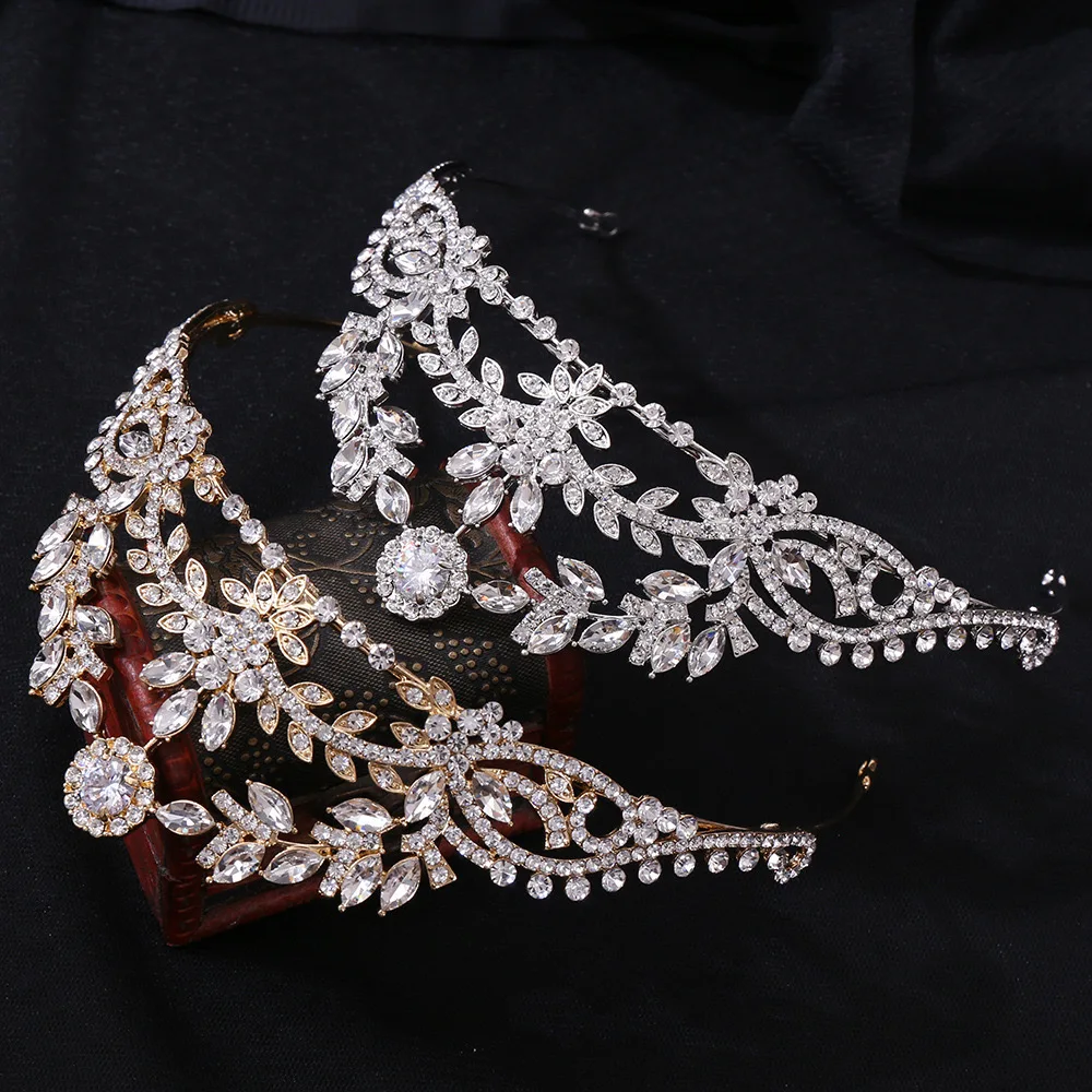 5A Cubic Zirconia Wedding Tiaras and Crown for Women Small Bride Floral Headpiece Sweet 16 Quinceanera Hair Jewelry