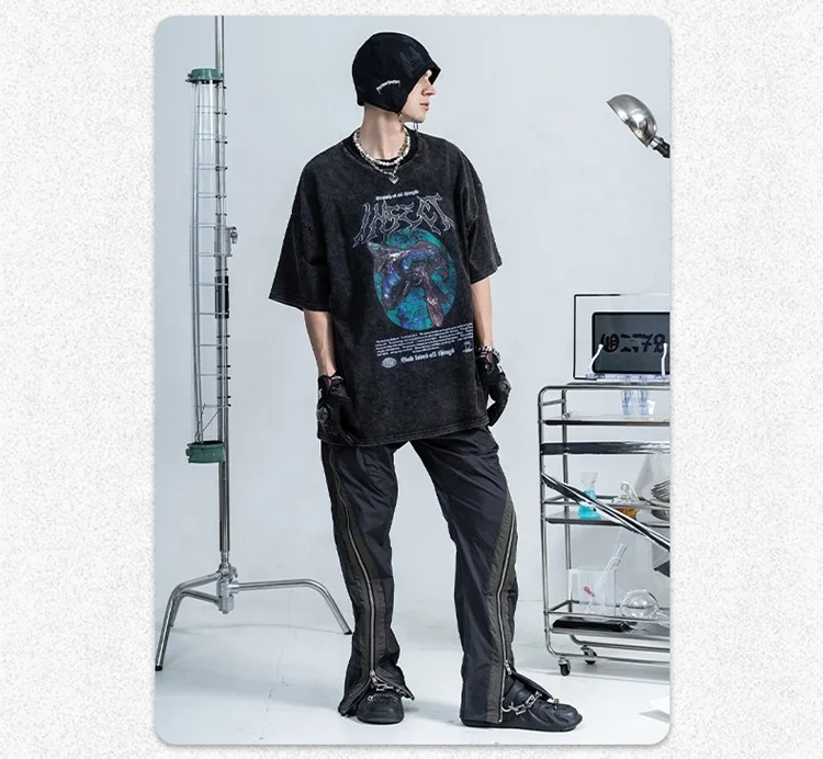 230 250 300 GSM Heavy Cotton Streetwear Graphic Vintage Acid Wash Oversized T shirt Men