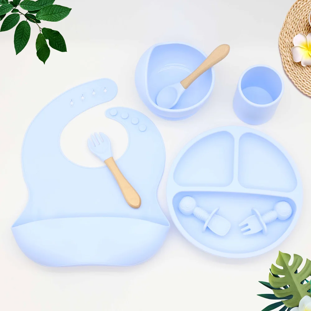 Baby toddler food feeding compartment silicone sucker tableware baby dinner plate set bowl