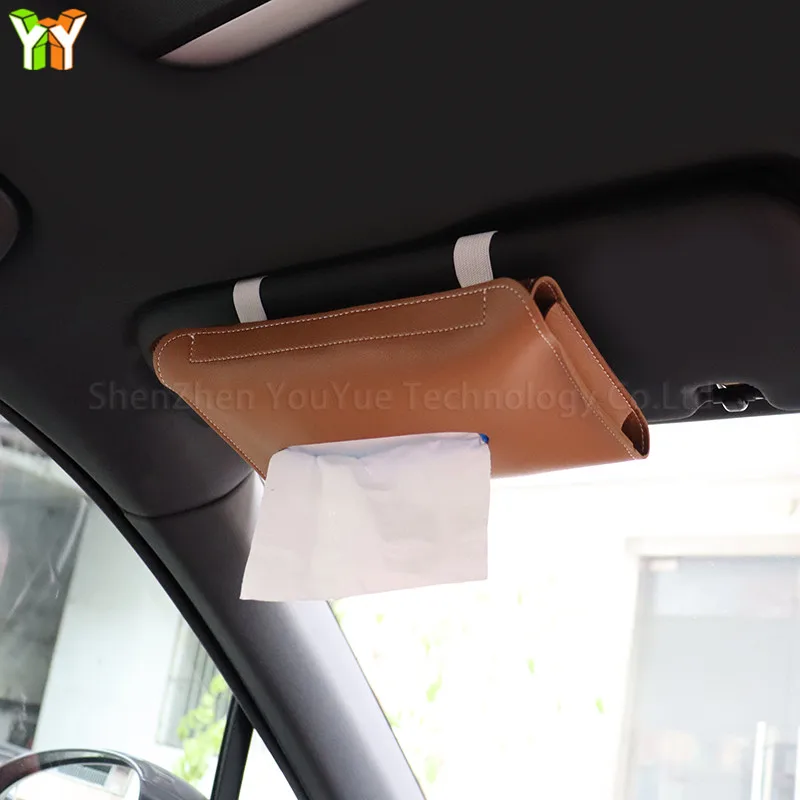 Leather Car Sun Visor Tissue Holder Backseat Tissue Case Car Armrest Napkin Box Auto Interior Storage Decoration