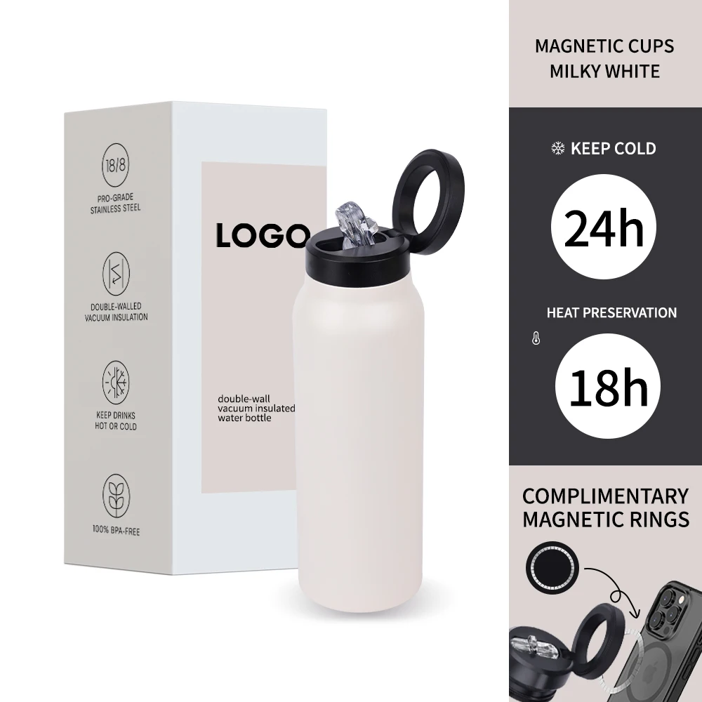 Best Sell Magnetic Lid 24oz Stainless Steel Double-Walled Vacuum Insulated Water Bottle with Straw  Sport Travel Bottle