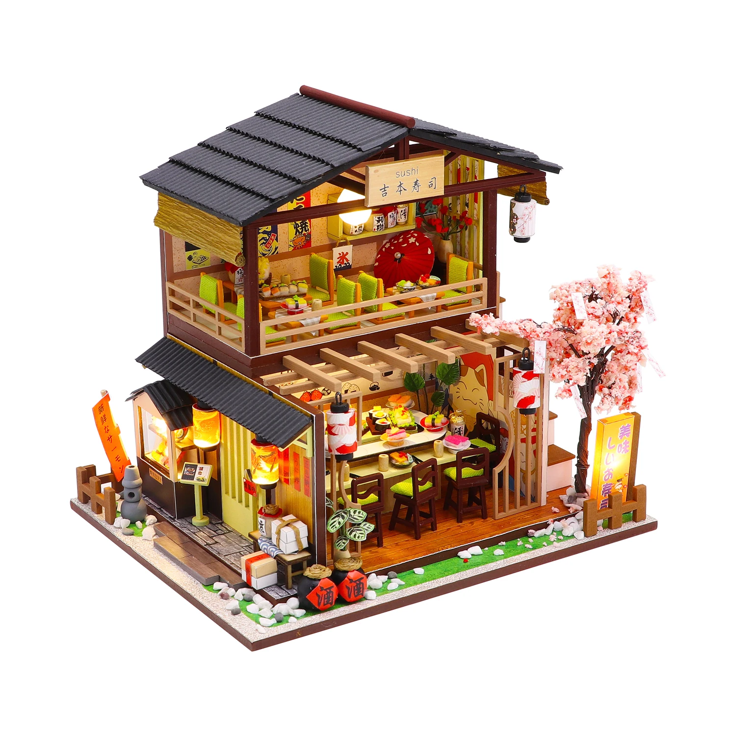 Hongda M2011 Gibbon Sushi Wooden Miniature House Handmade Miniature Dollhouse Diy Dollhouse for Girls
