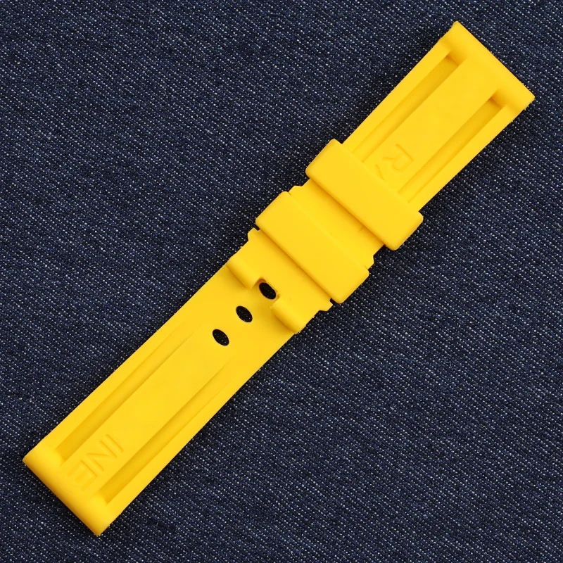 high quality 22 24 26mm black red blue yellow orange rubber watchband for Panerai pin buckle waterproof strap with full logo