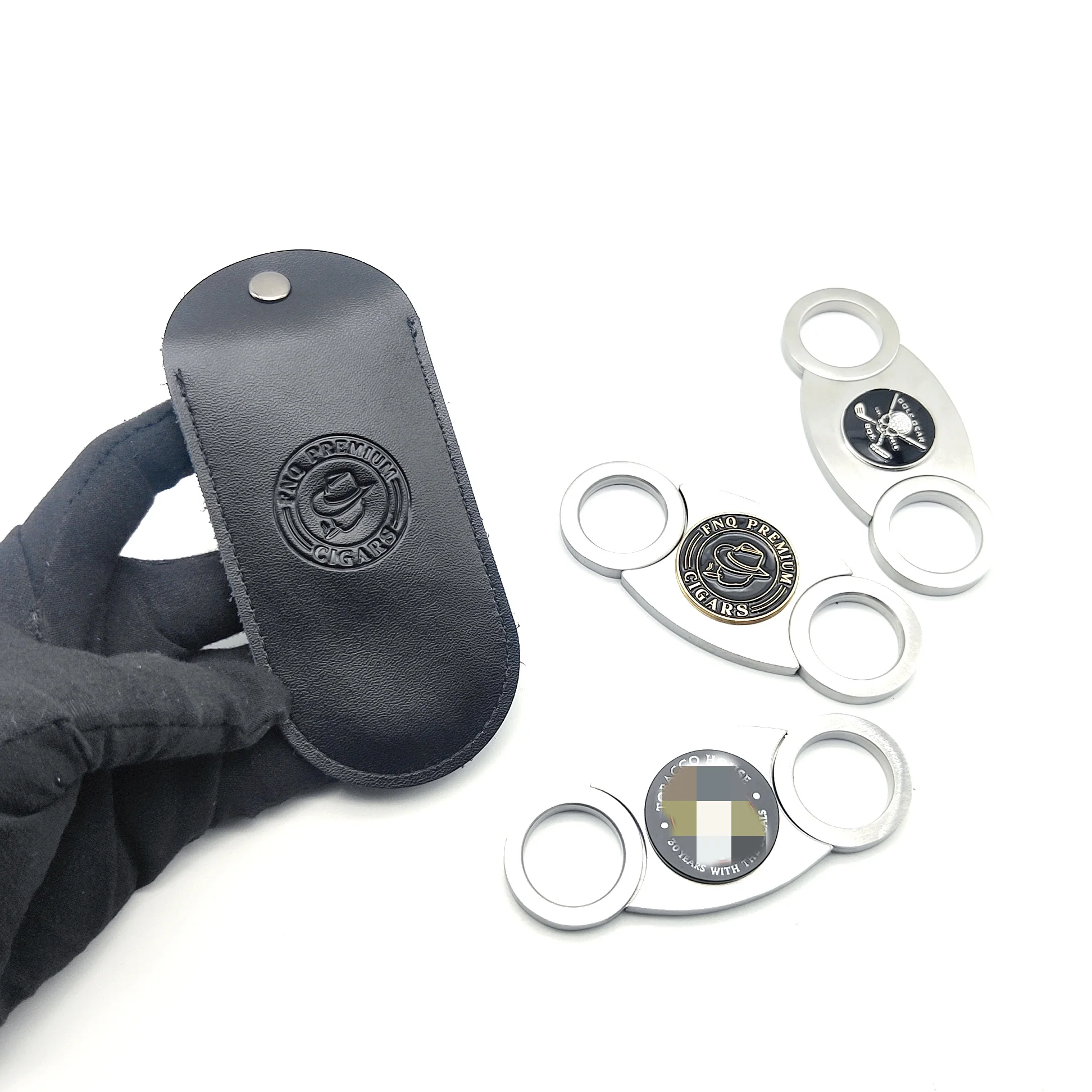 logo double blade stainless steel lighter accessories custom logo metal luxury set cigar cutter