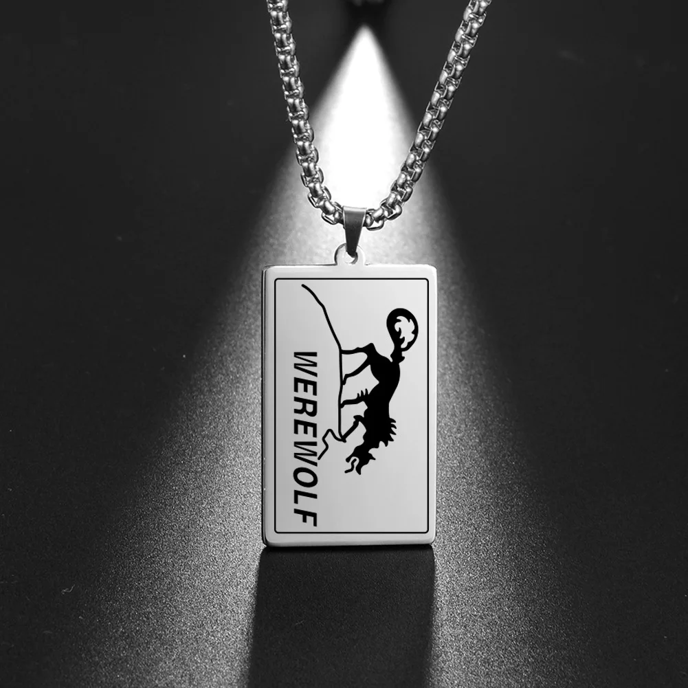 Personalized Necklace in Stainless Steel Black Necklace Custom Laser WEREWOLF Tag Necklace For Men