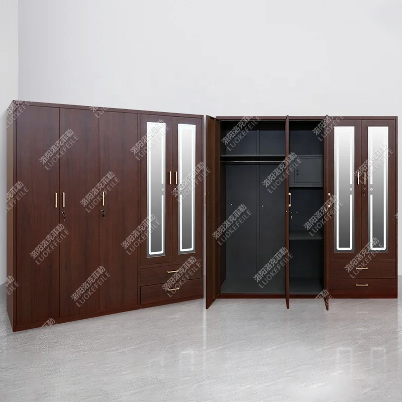 mirrored armoire almirah steel metal wardrobe storage system