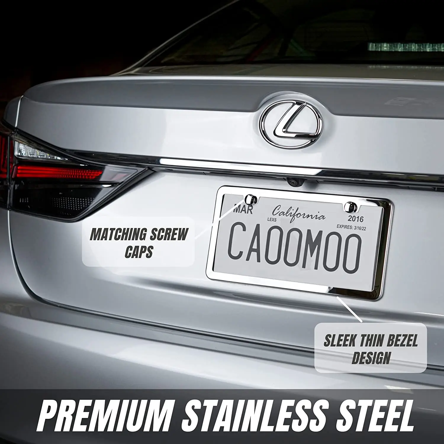Rust-proof, weatherproof car license plate cover Flat hole stainless steel license plate frame