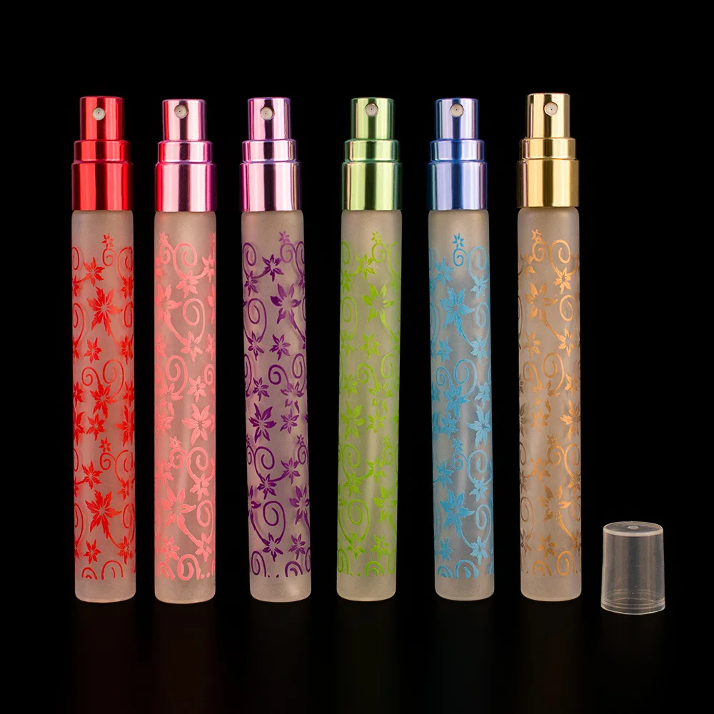 Manufacture Direct Wholesale 10ml Pocket Portable Flower Frosted Empty Spray Perfume Bottle Yiwu Glass PUMP Sprayer Screw Cap