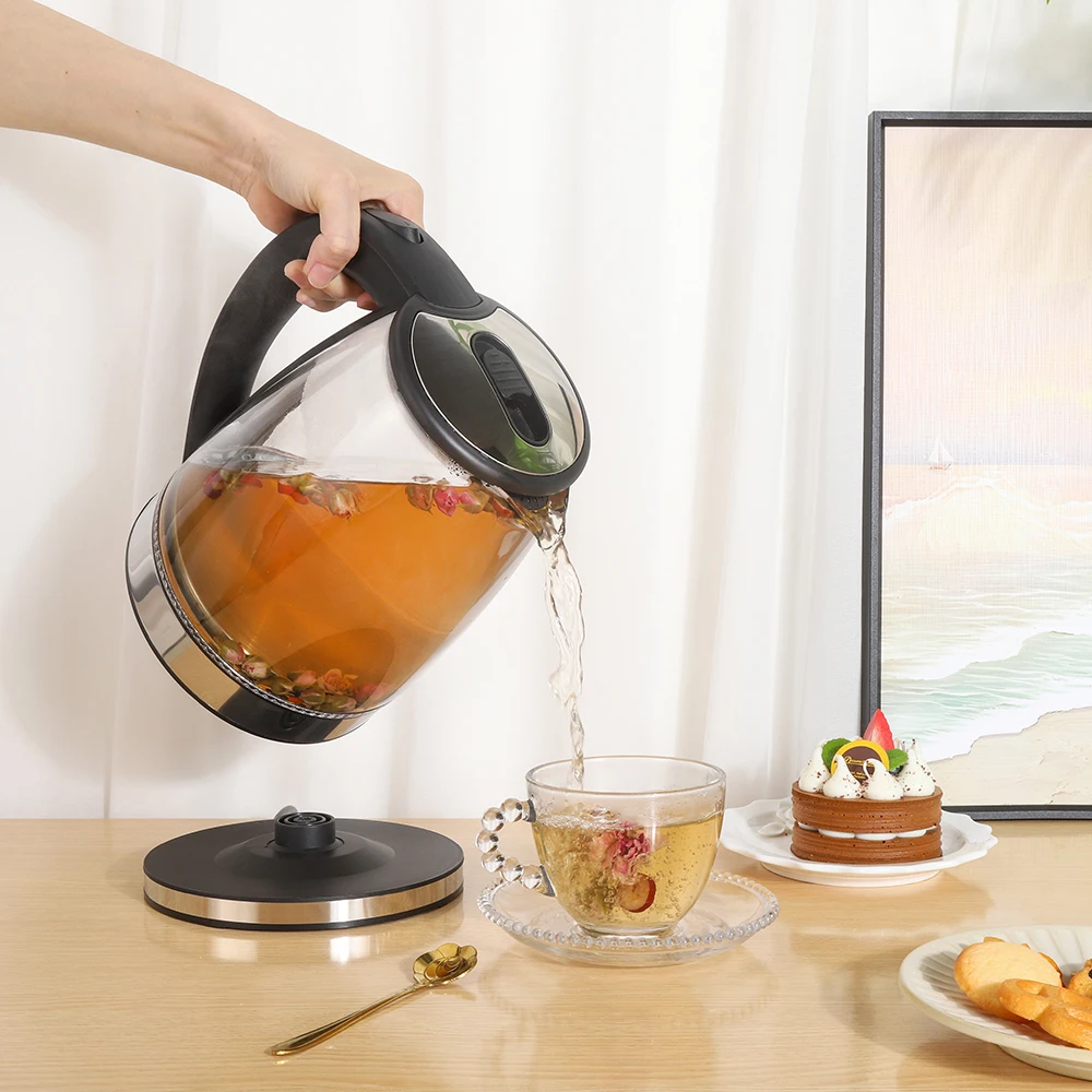 In stock wholesale 2.0l  electric kettle with auto shut-off glass body kettle electric for home