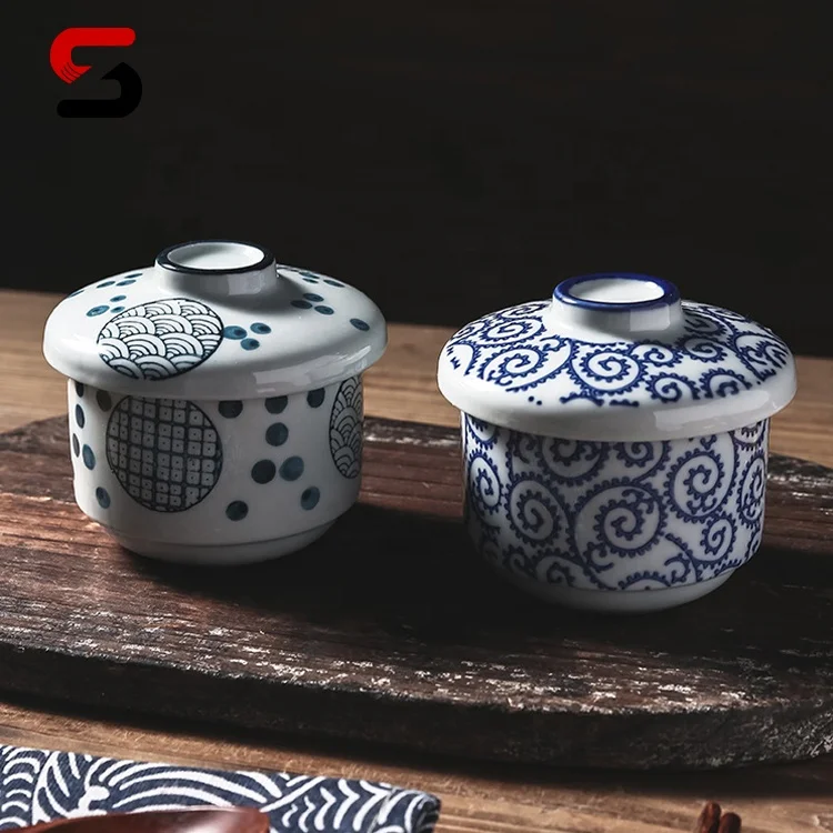 Japanese Miso Soup Bowls With Lid And Spoon Ceramic Rice Bowl Noodle Bowl Set For Home Kitchen Set Of 4 Egg Custard Steaming Cup